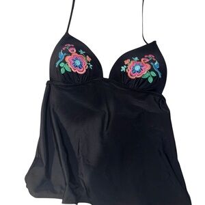 Black Floral Embroidered bikini Top